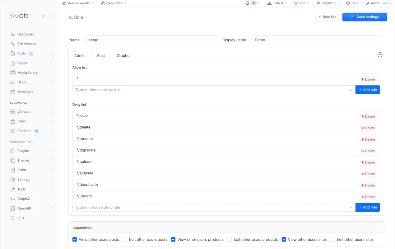 CMS Role permissions